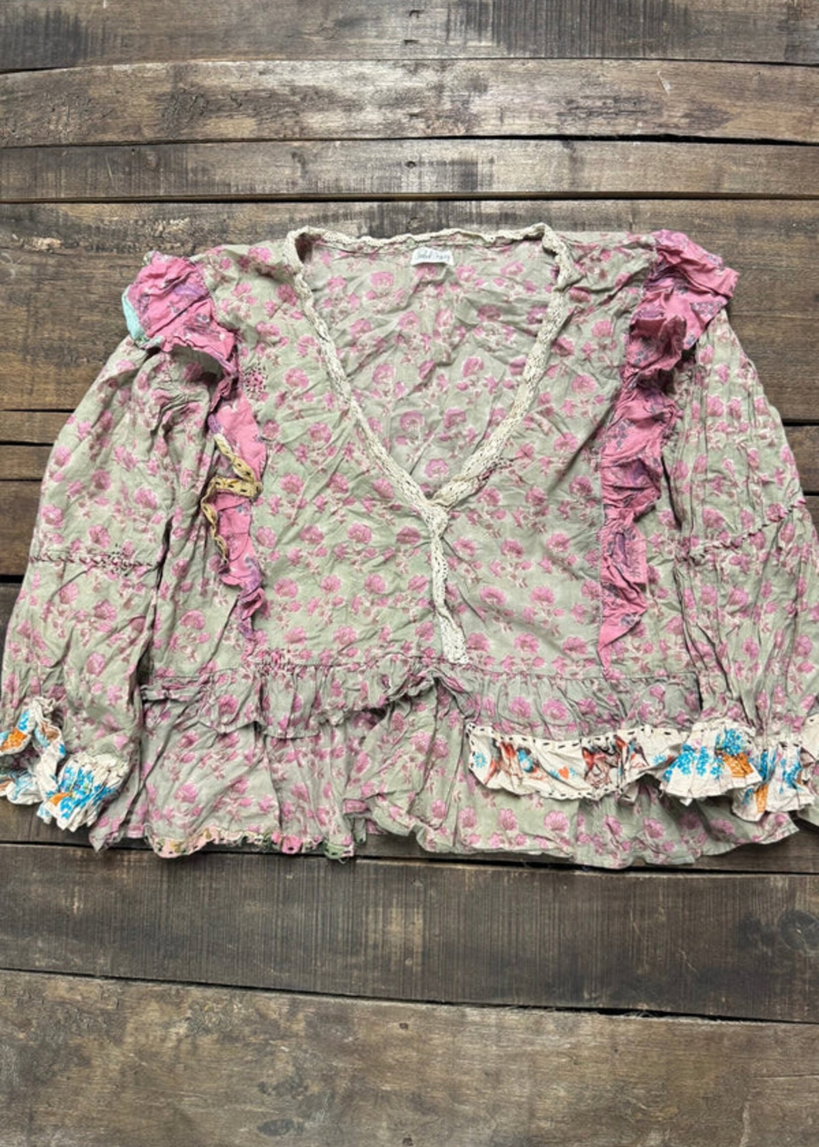 House of Jaded Gypsy Dusty Bloom Top Olive One Size