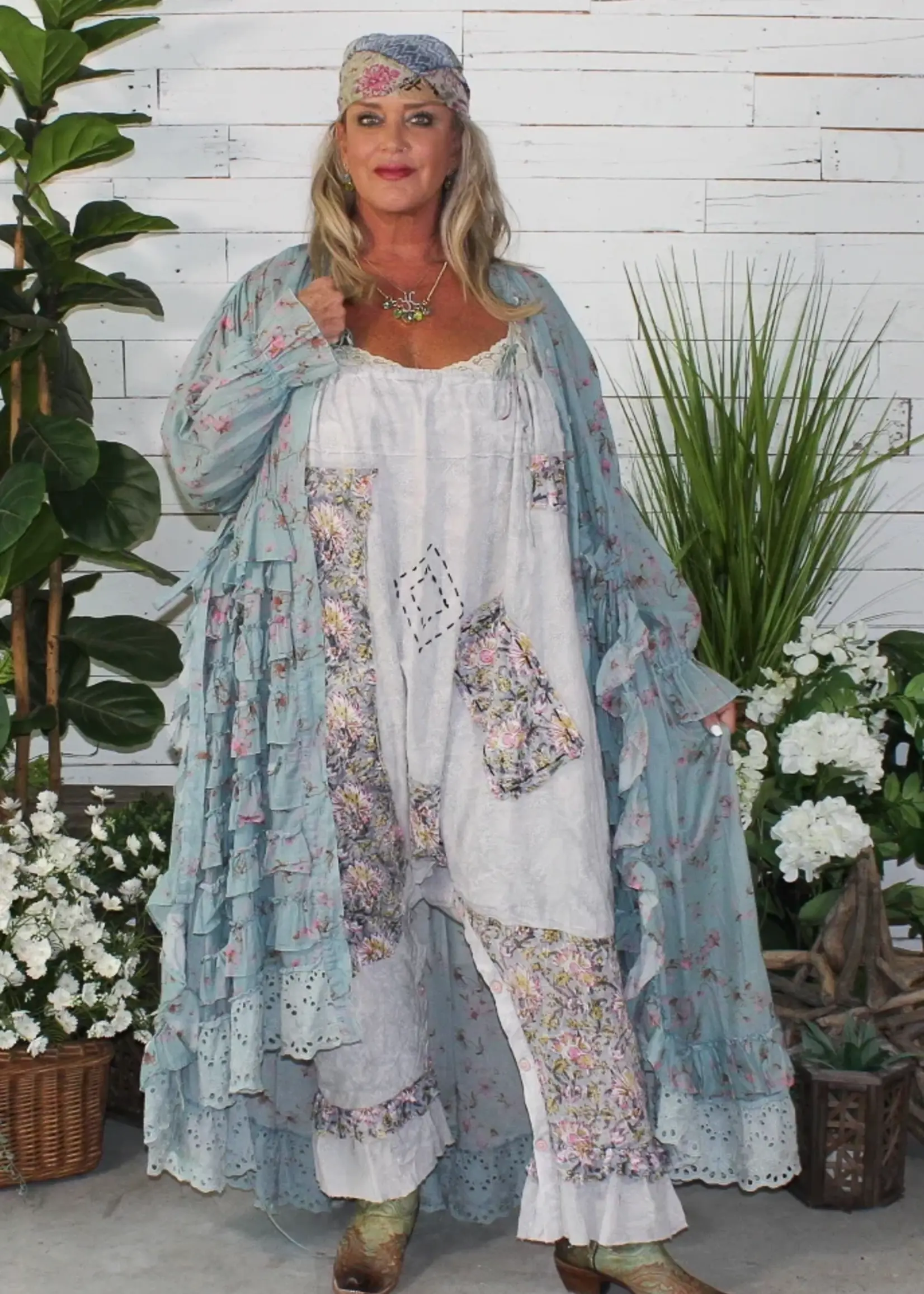 Jaded Gypsy Clothing Whispering Blooms Duster Sky One Size