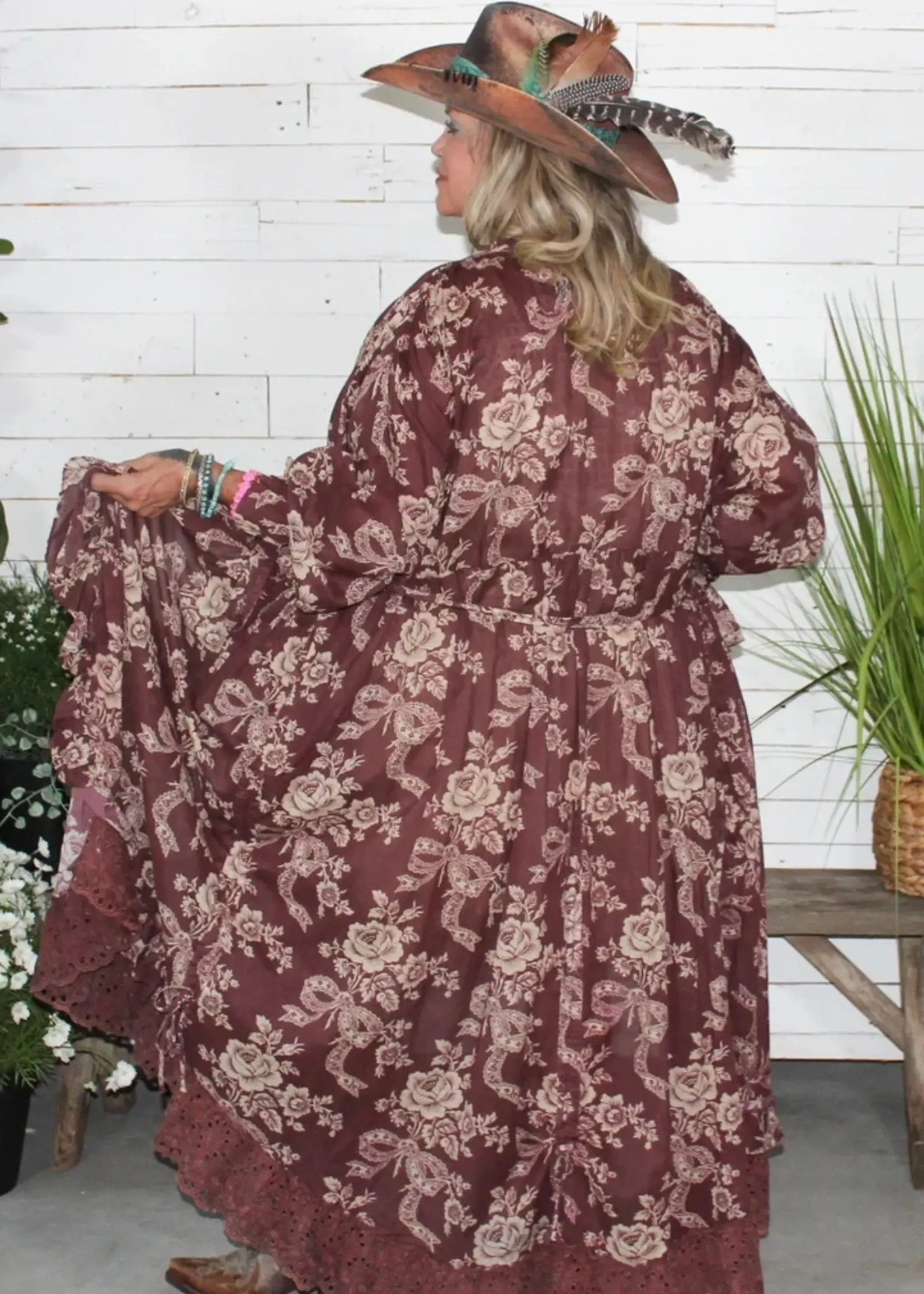 Jaded Gypsy Clothing Whispering Blooms Duster Wine One Size