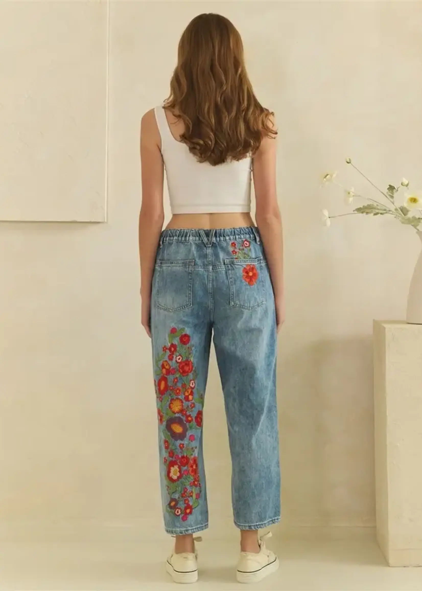 Oli & Hali Washed Flower Embroidered Jeans