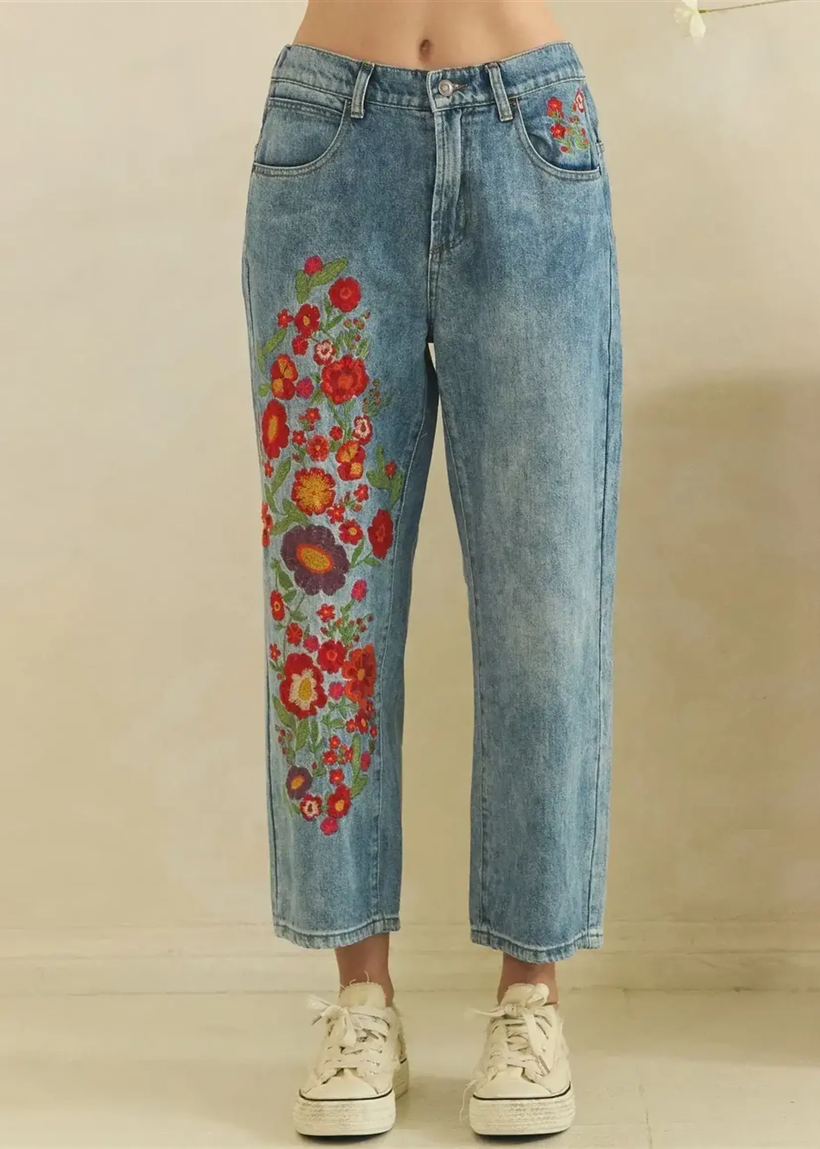 Oli & Hali Washed Flower Embroidered Jeans