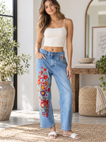 Oli & Hali Washed Flower Embroidered Jeans