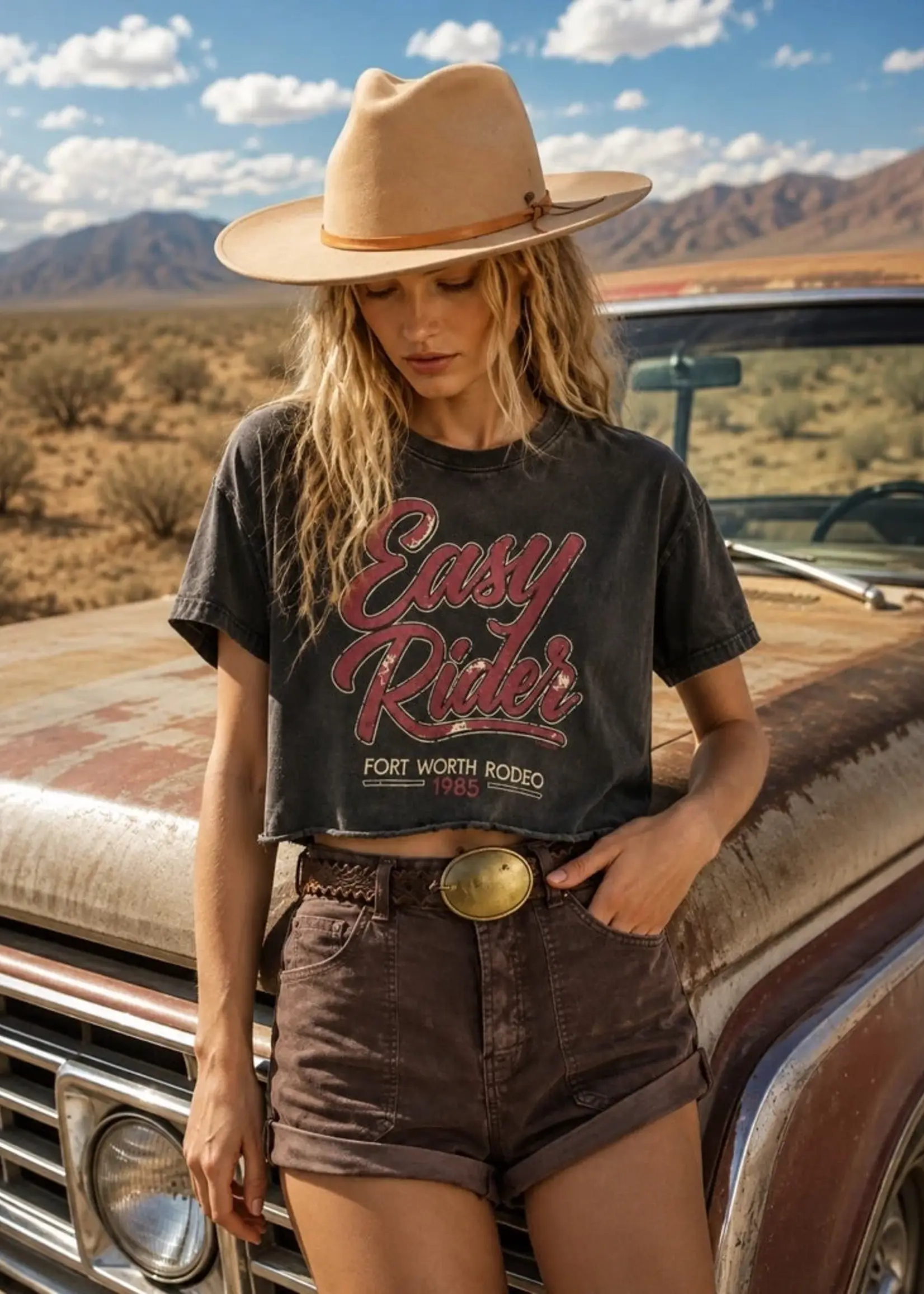 Country Deep Easy Rider Fort Worth 1985 Rodeo Acid Wash T-Shirt
