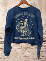 Country Deep Urban Cowboy Blue Vintage Crop Sweatshirt