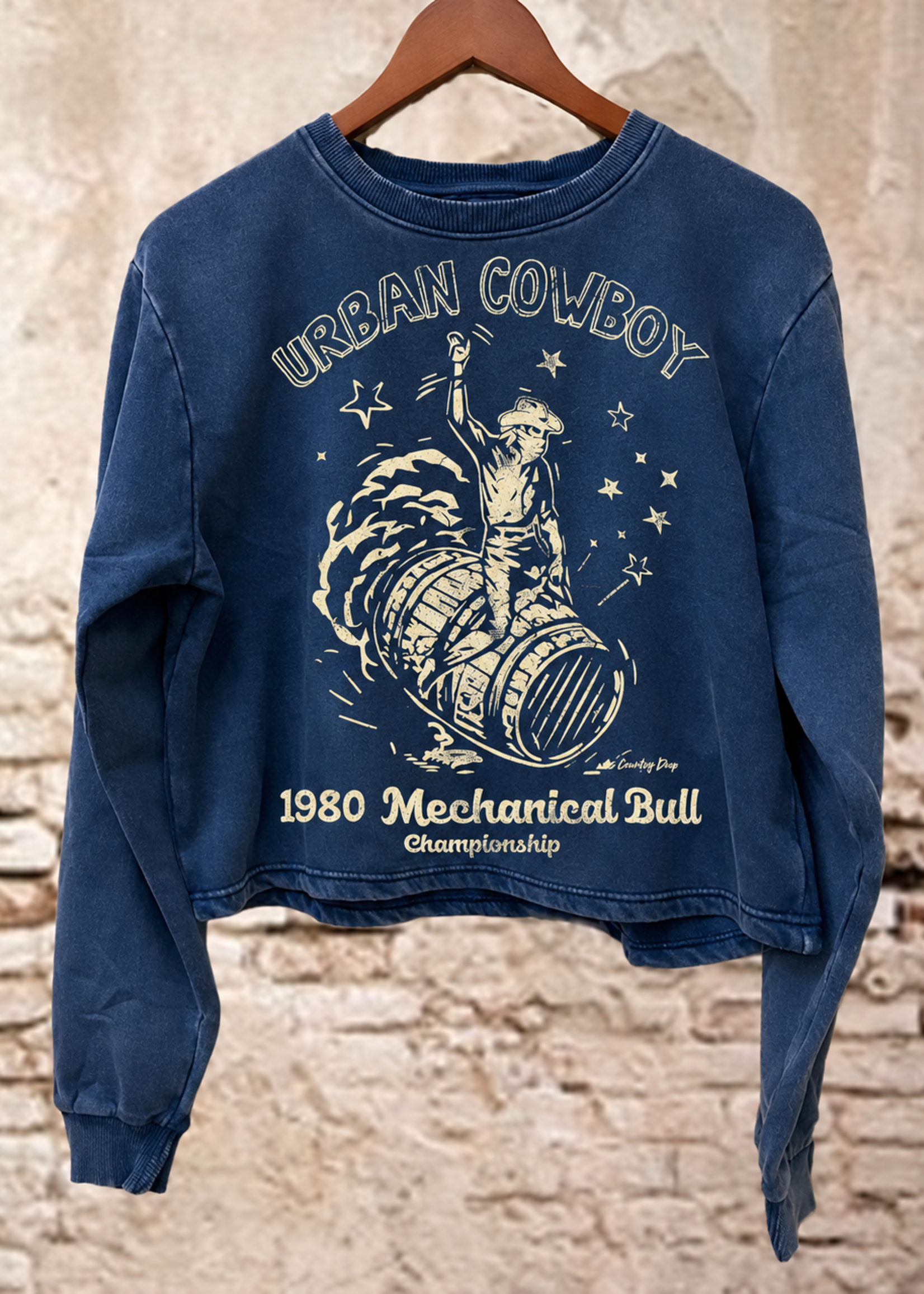 Country Deep Urban Cowboy Blue Vintage Crop Sweatshirt