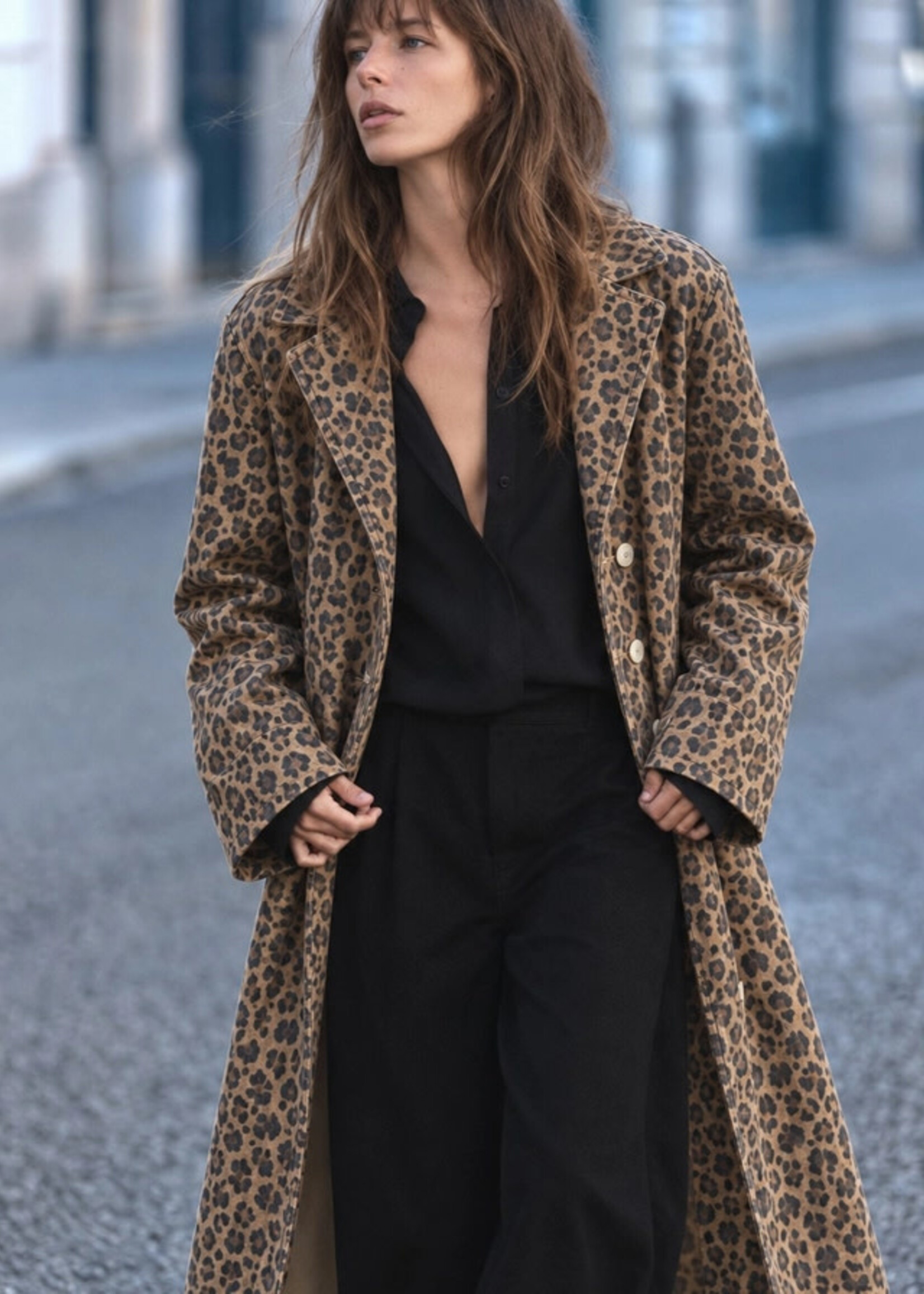 J Line Wild Muse Washed Leopard Denim Duster Coat PREORDER