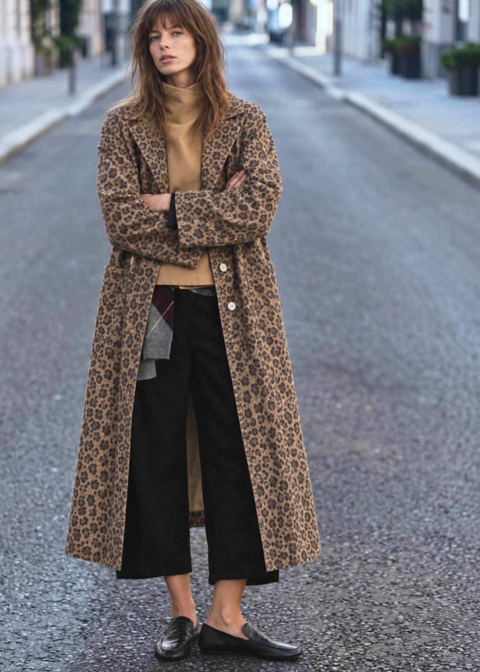 J Line Wild Muse Washed Leopard Denim Duster Coat PREORDER