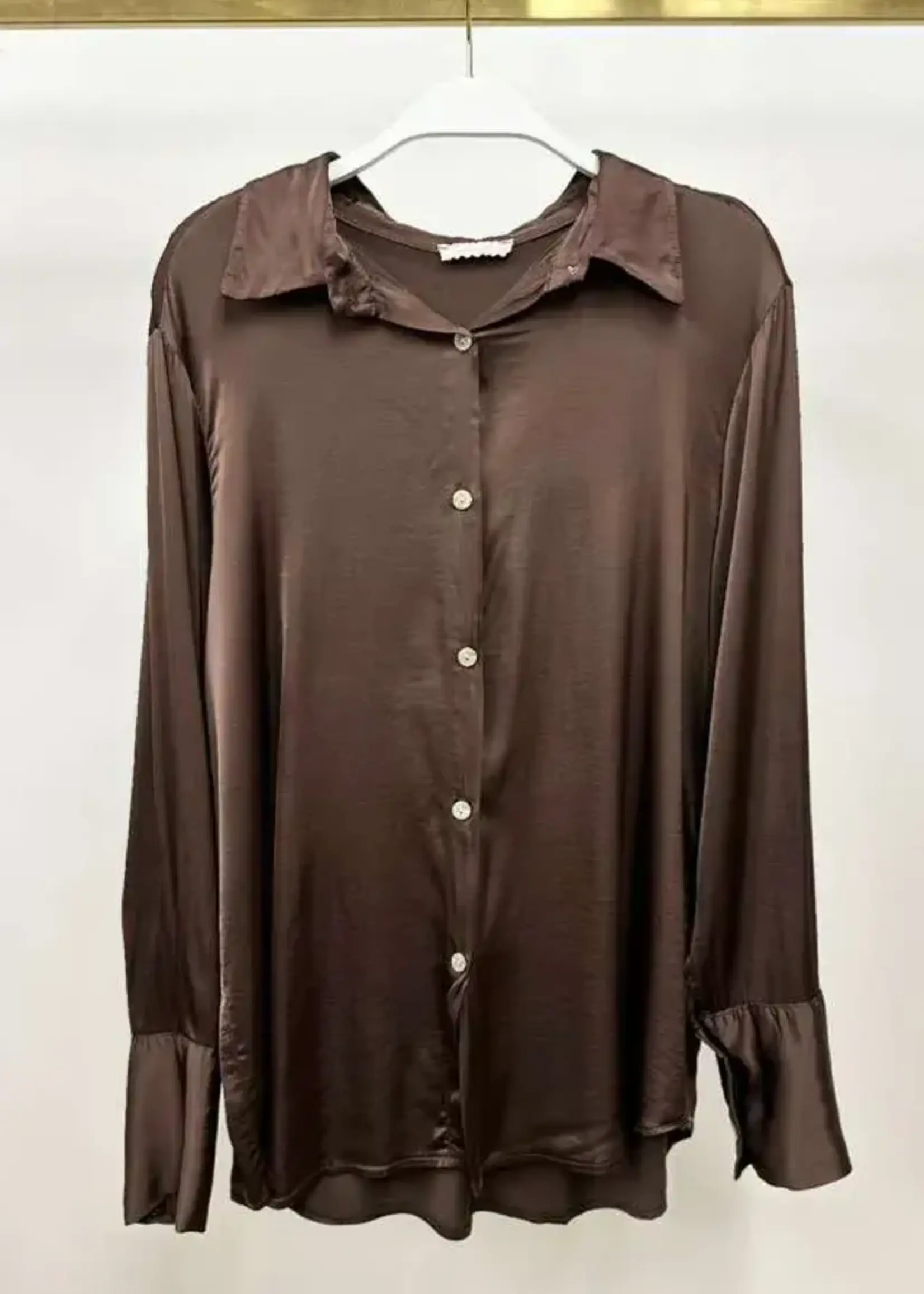 Milio Milano Silky Button Down Top Brown