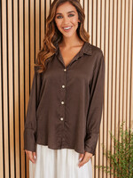 Milio Milano Silky Button Down Top Brown