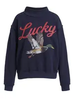 BUCKETLIST Lucky Duck Mallard Mockneck Sweatshirt Navy