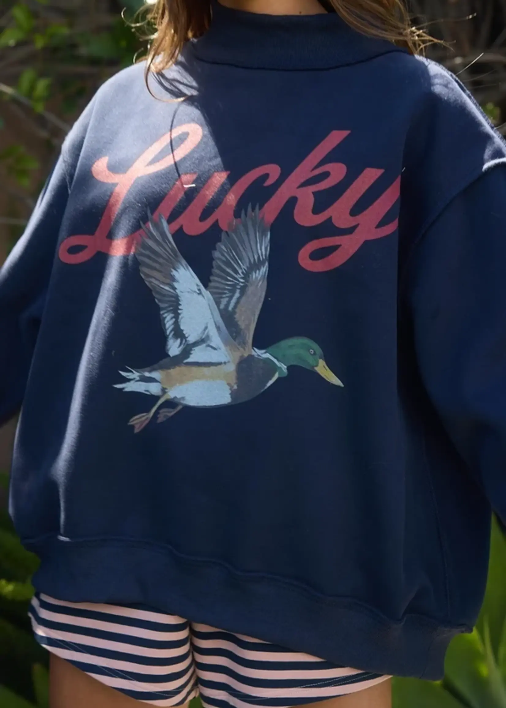 BUCKETLIST Lucky Duck Mallard Mockneck Sweatshirt Navy