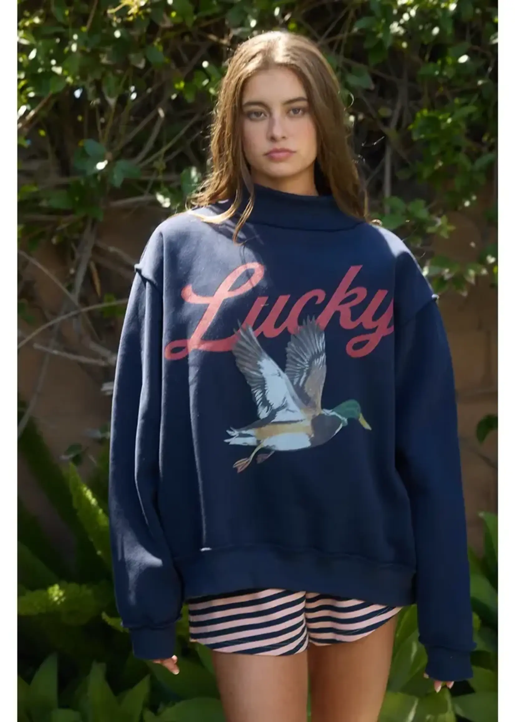 BUCKETLIST Lucky Duck Mallard Mockneck Sweatshirt Navy