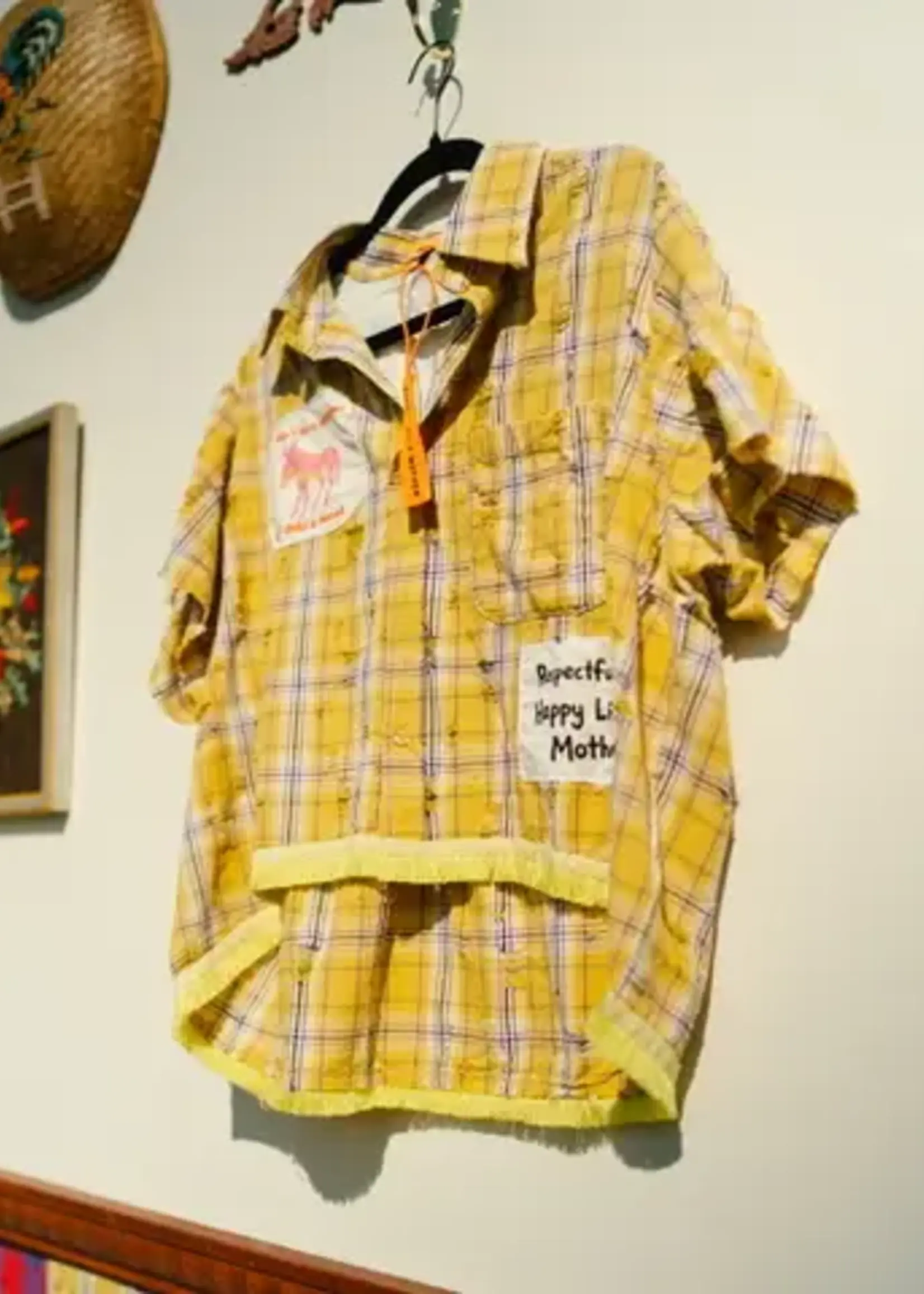Happy Little Mother Respectfully Yellow Plaid Feral Donkey Shirt