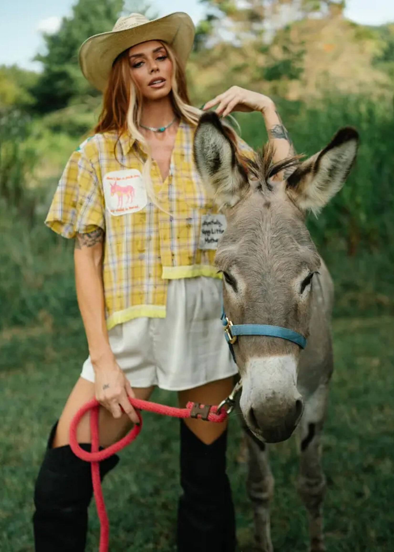 Happy Little Mother Respectfully Yellow Plaid Feral Donkey Shirt
