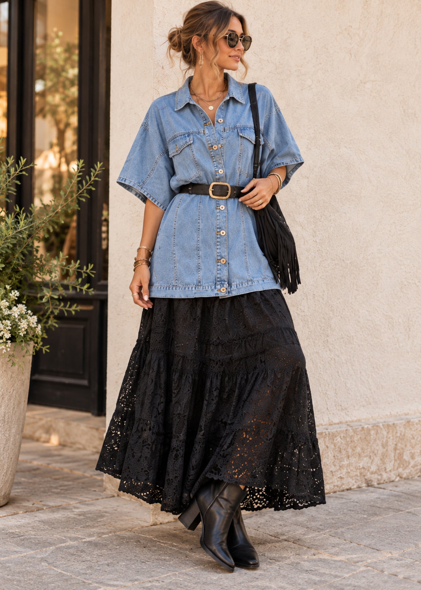Very J Weekender Oversized Denim Tunic