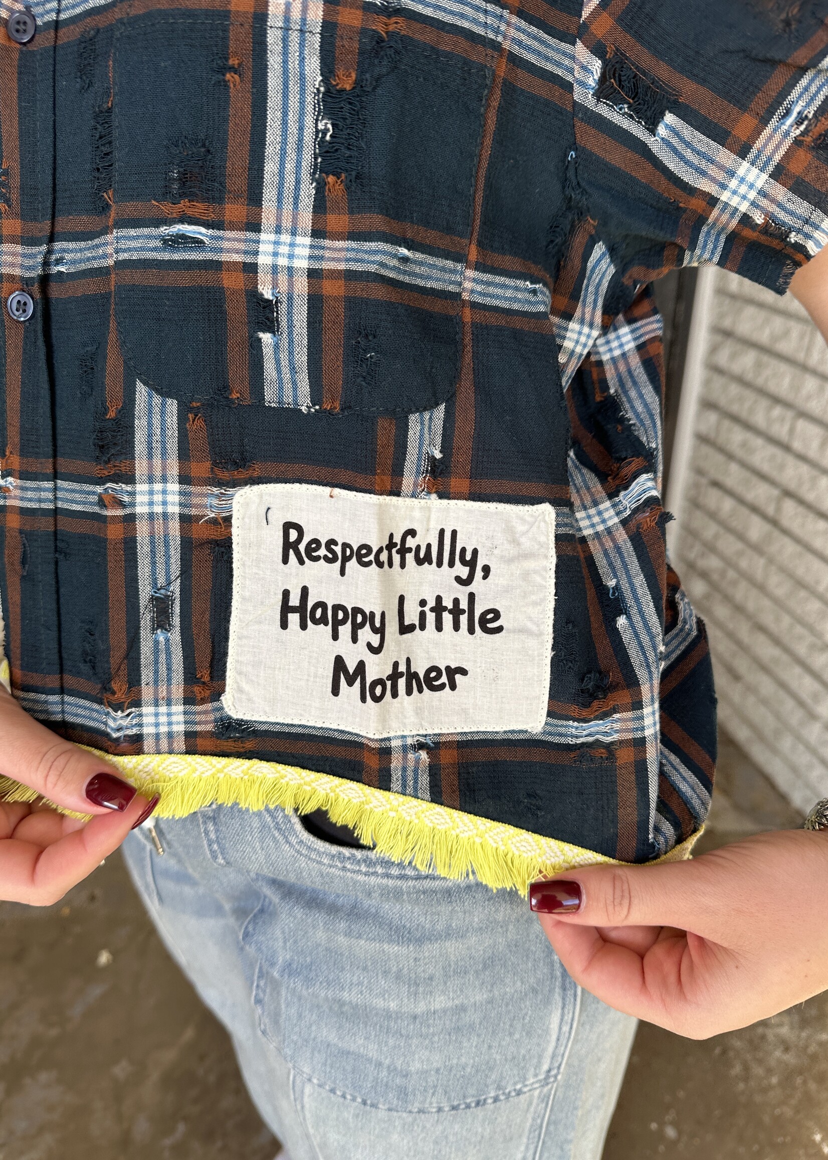 Happy Little Mother Respectfully Dk Green Plaid Rooster Shirt