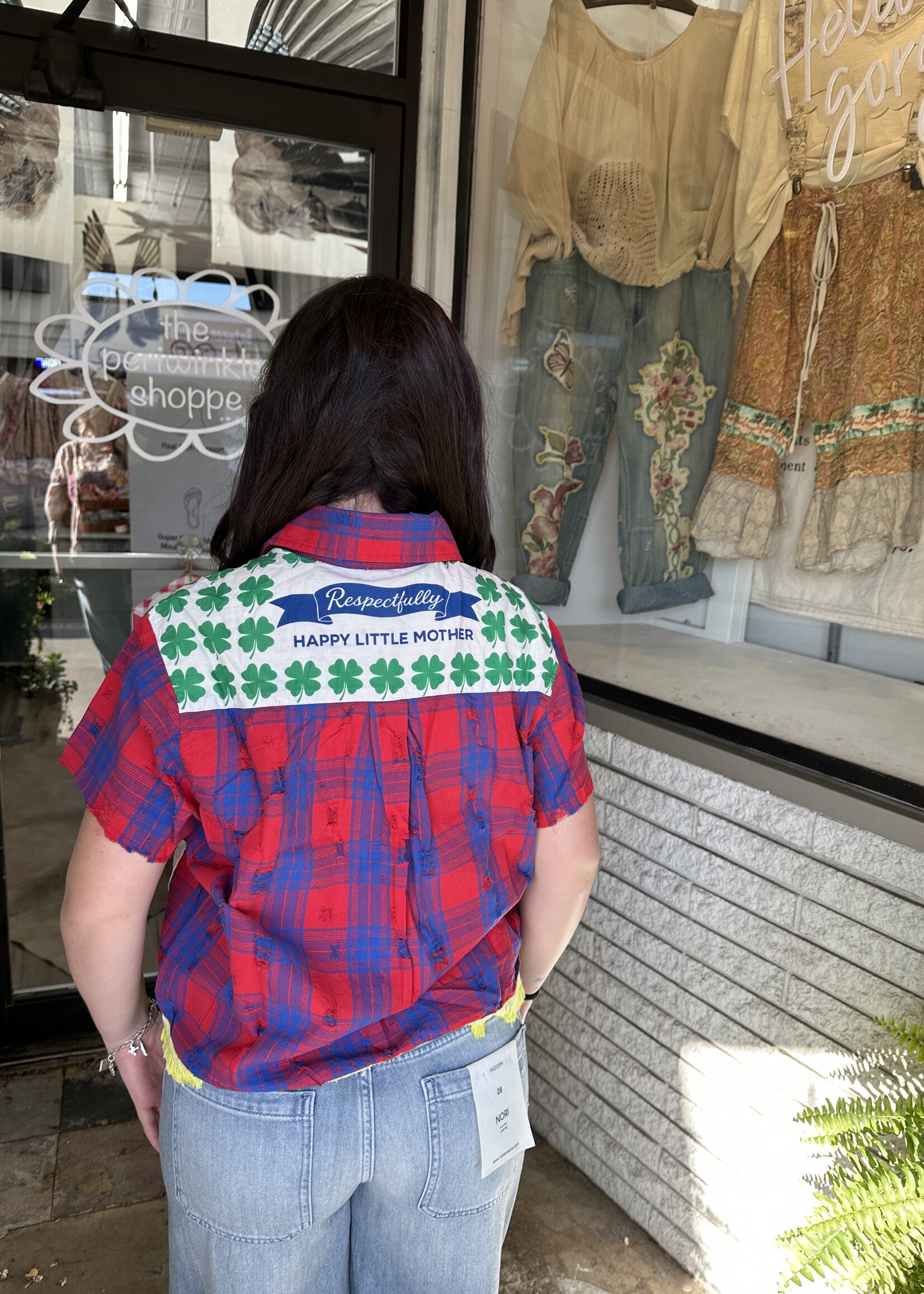 Happy Little Mother Respectfully Red Plaid Cat Spilled Milk Shirt