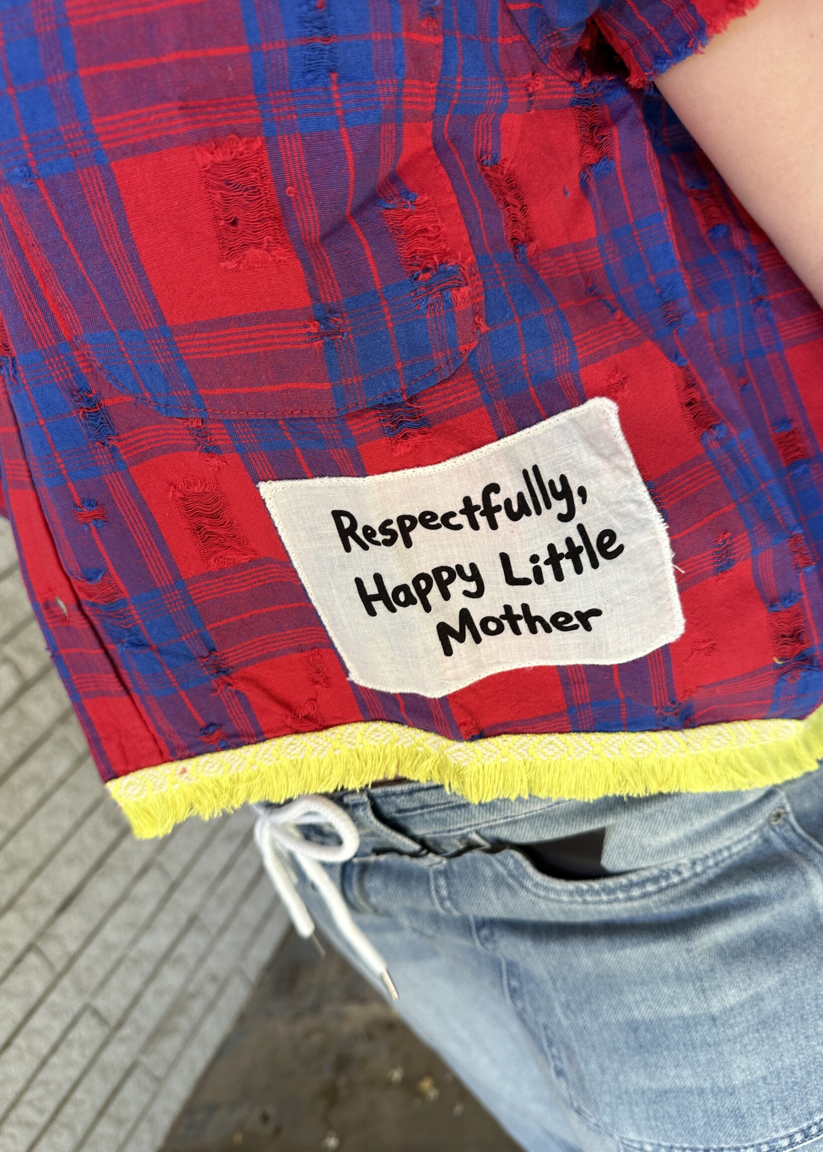 Happy Little Mother Respectfully Red Plaid Cat Spilled Milk Shirt