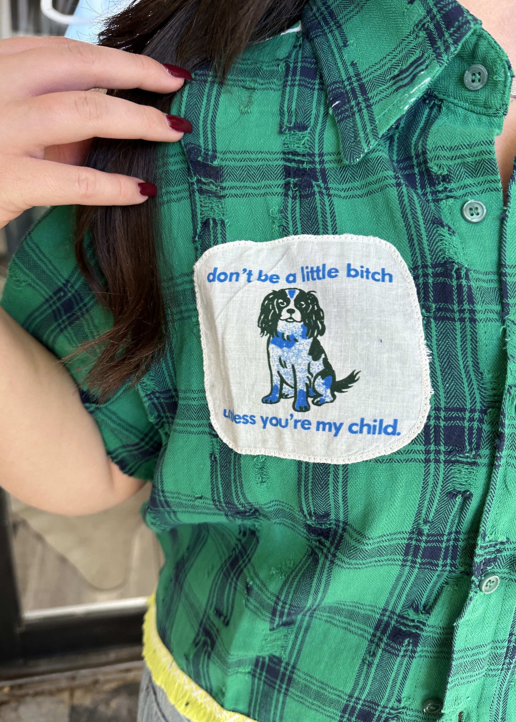 Happy Little Mother Respectfully Green Plaid Dog Shirt