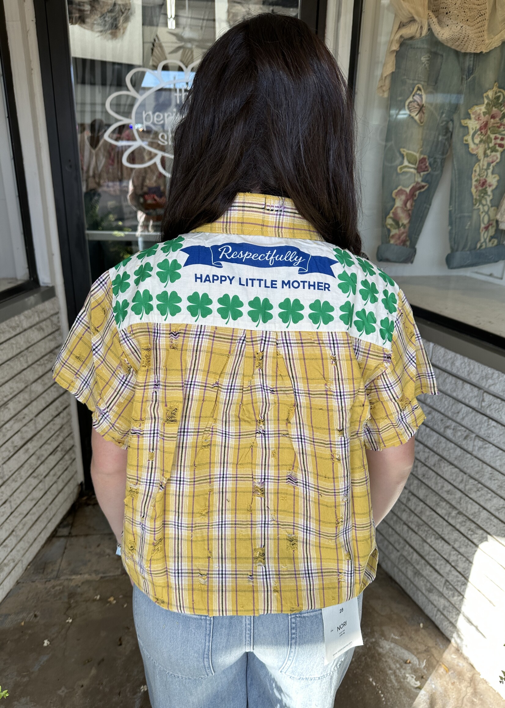 Happy Little Mother Respectfully Yellow Plaid Feral Donkey Shirt