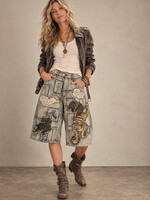 Blue Velvet Tiger Patch Denim Shorts