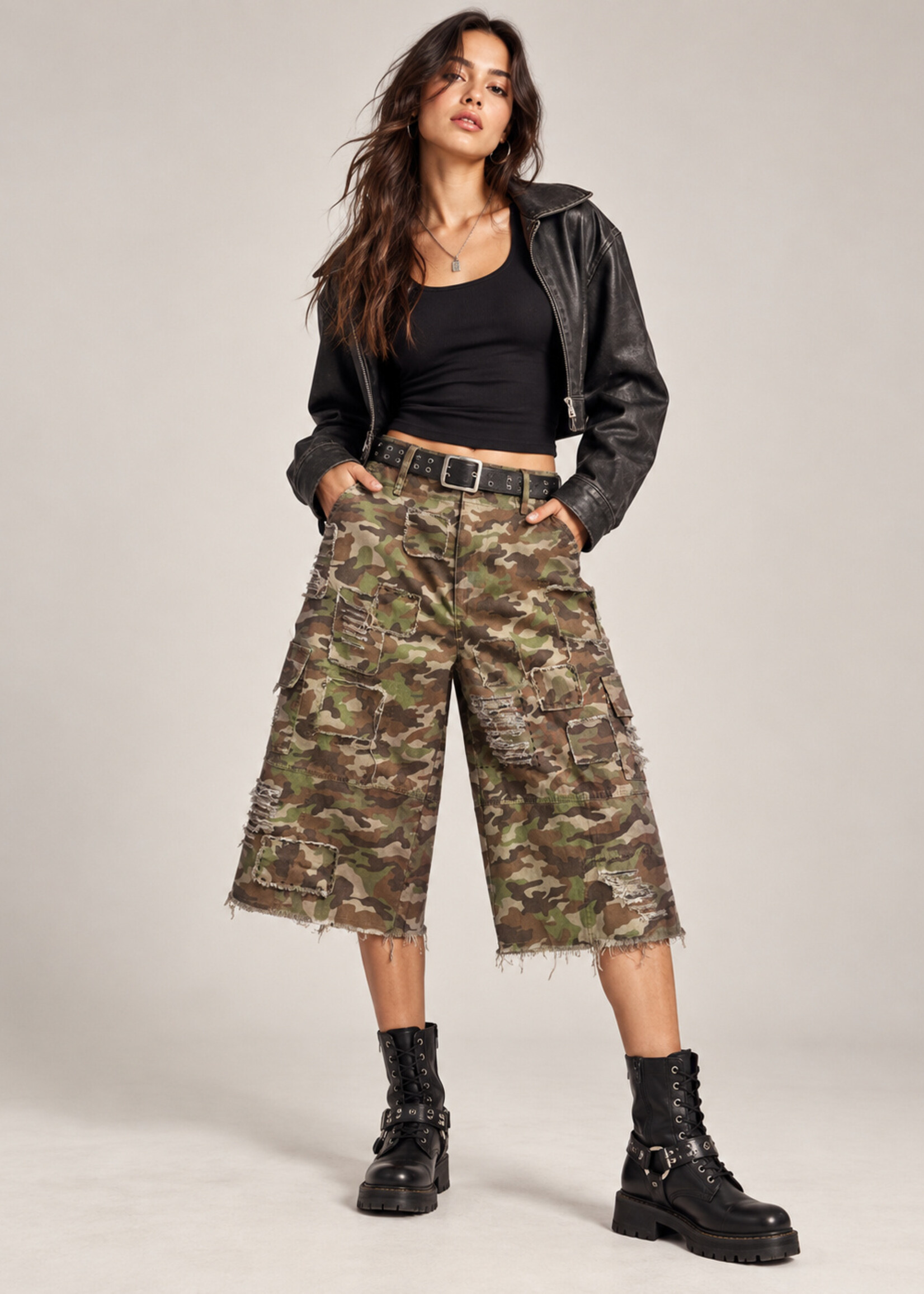 Jaded Gypsy Clothing Worn & Wild Crop Camo Culotte Jorts PREORDER