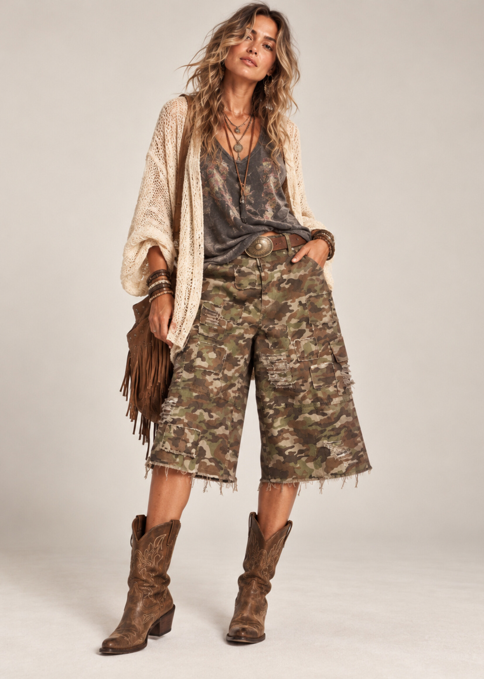 Jaded Gypsy Clothing Worn & Wild Crop Camo Culotte Jorts PREORDER