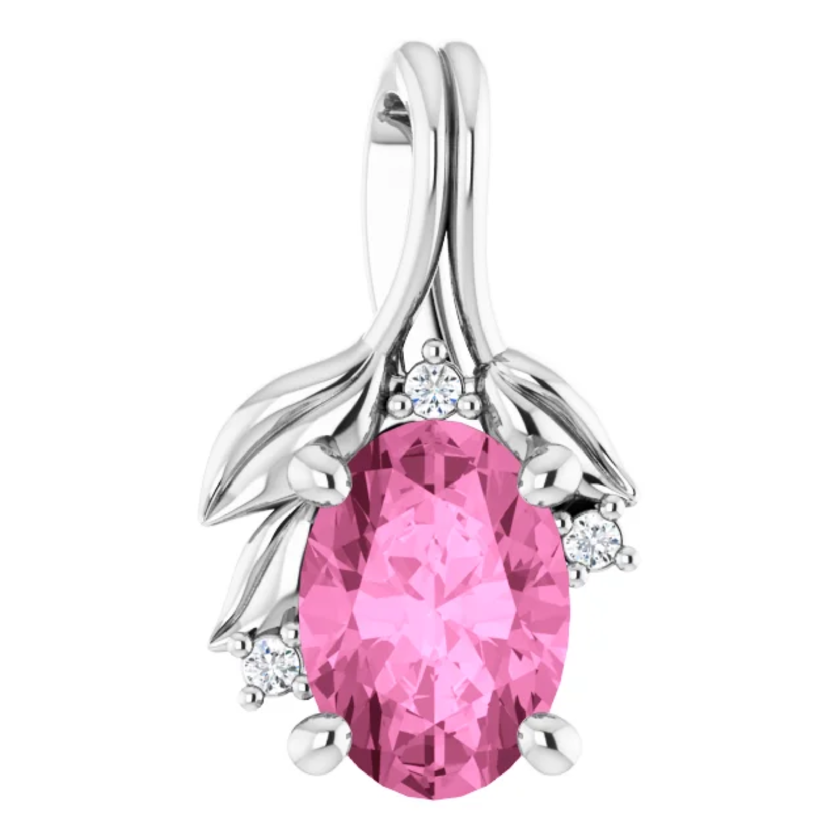 Mckay Diamonds Delicate Leaf Pendant with Natural Pink Sapphire and Diamond Accents