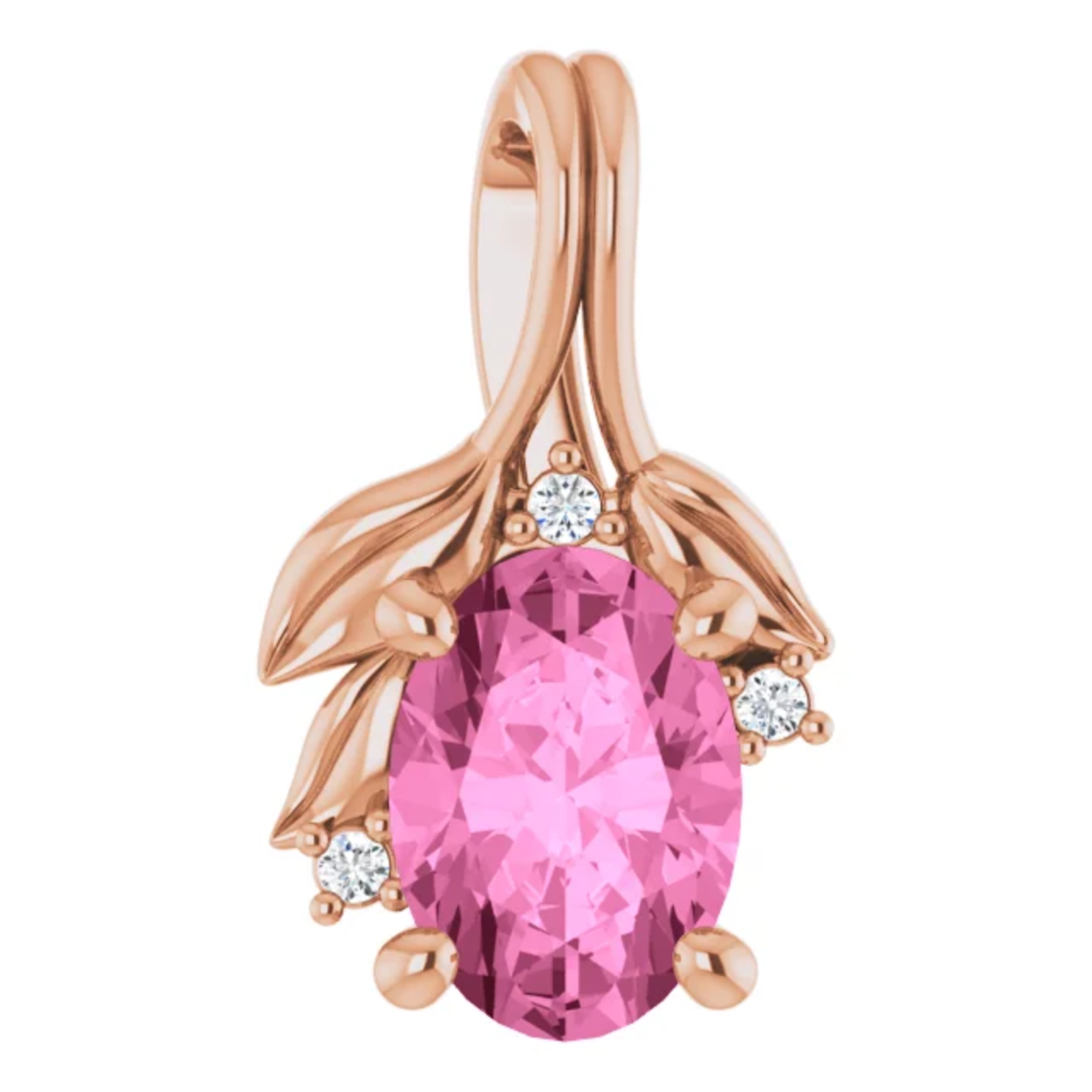 Mckay Diamonds Delicate Leaf Pendant with Natural Pink Sapphire and Diamond Accents