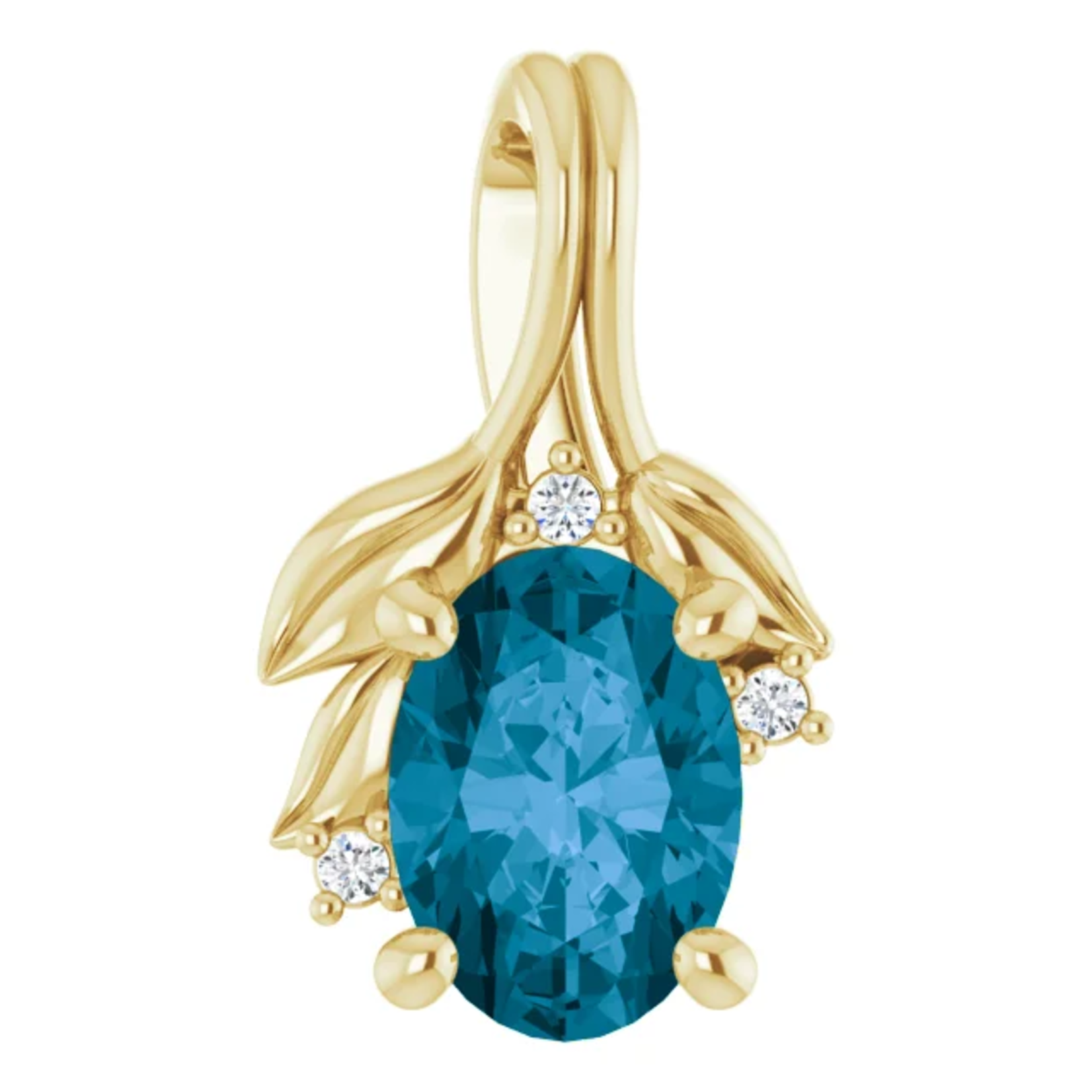Mckay Diamonds Delicate Leaf Pendant with London Blue Topaz and Diamond Accents