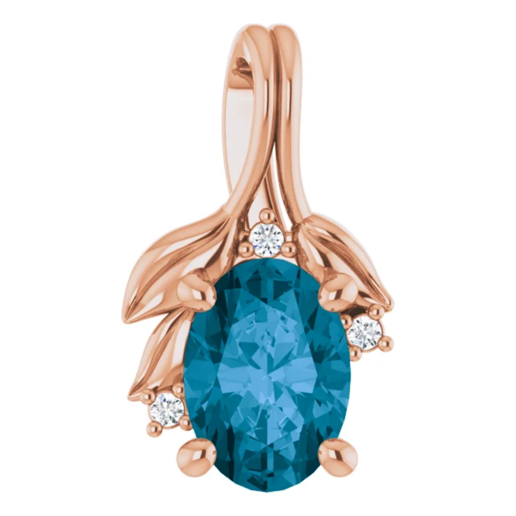 Mckay Diamonds Delicate Leaf Pendant with London Blue Topaz and Diamond Accents
