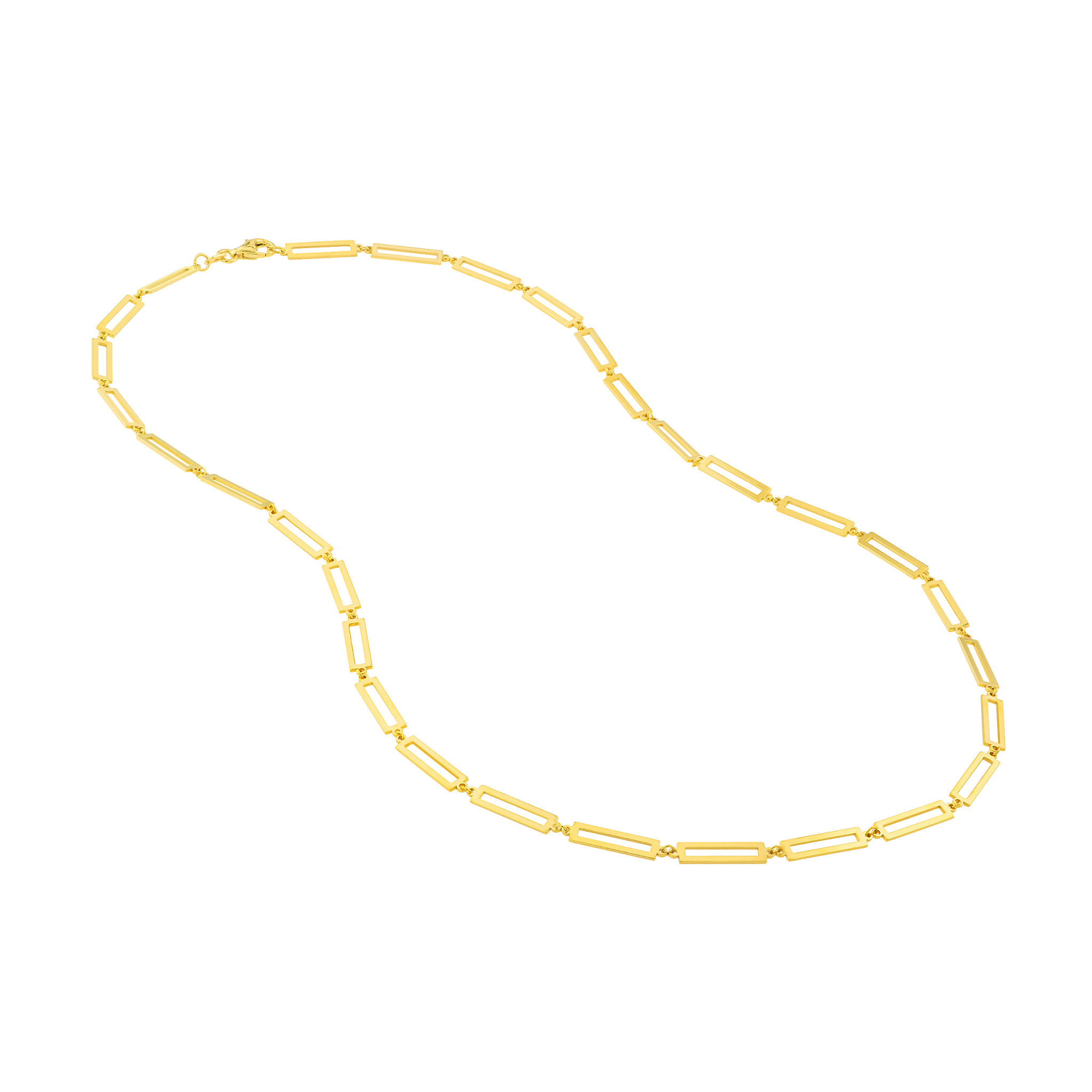 14K Yellow Gold Rectangle Link Station Necklace