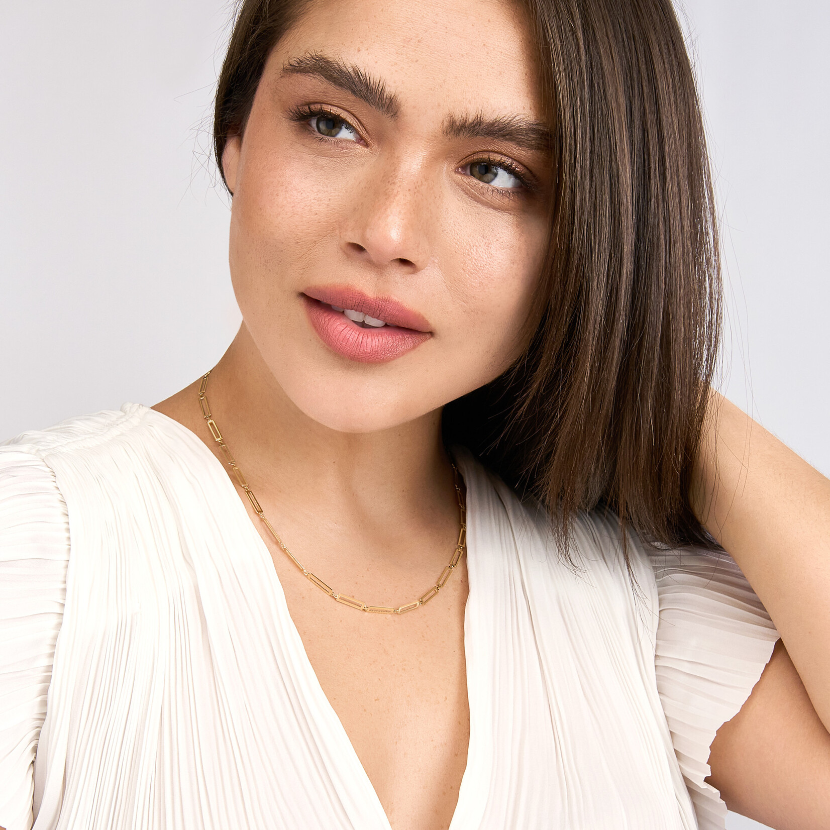 Mckay Diamonds 14K Yellow Gold Rectangle Link Station Necklace, 18-Inch Length