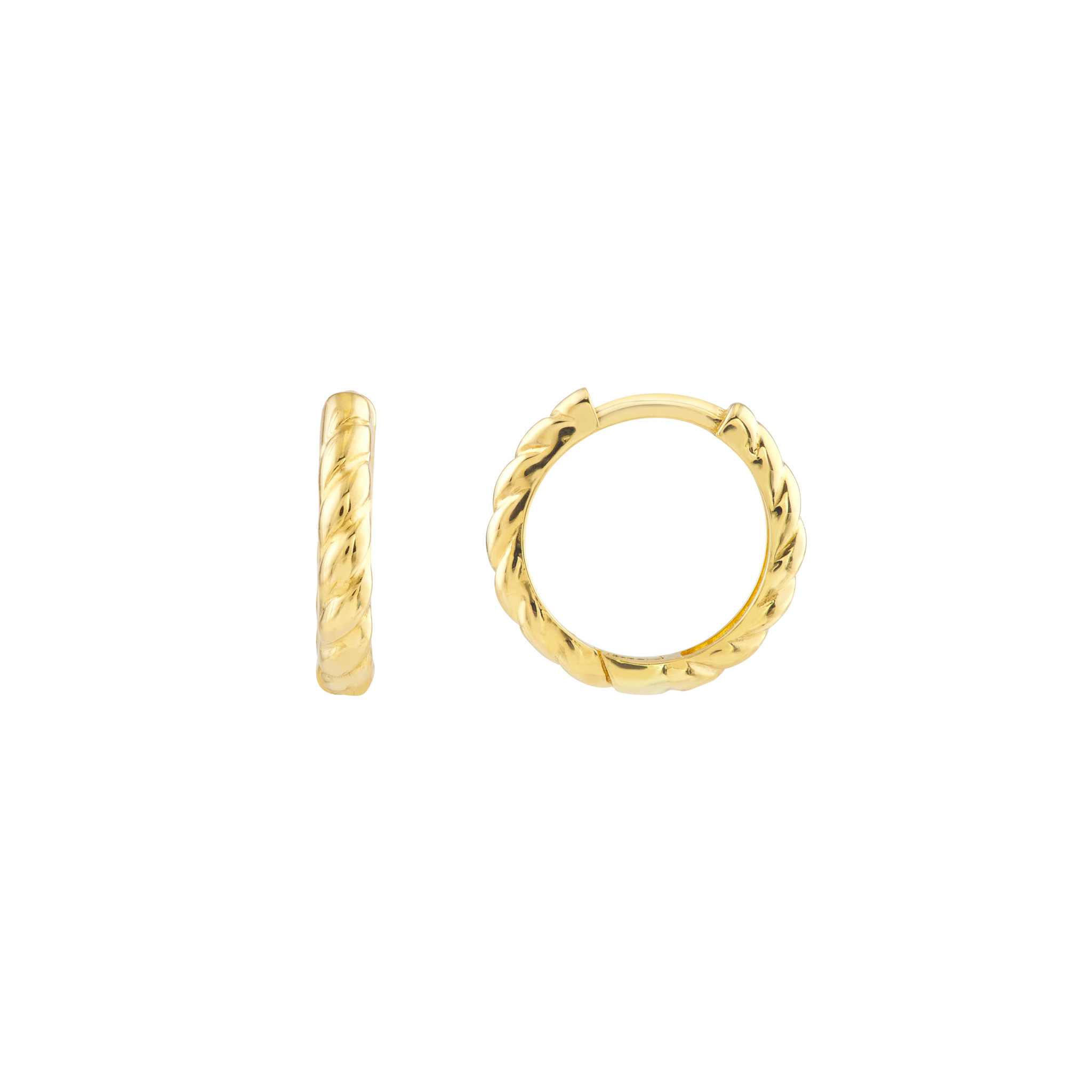 14K Yellow Gold Ribbed Polished Hoop Earrings, 13mm x 2.5mm