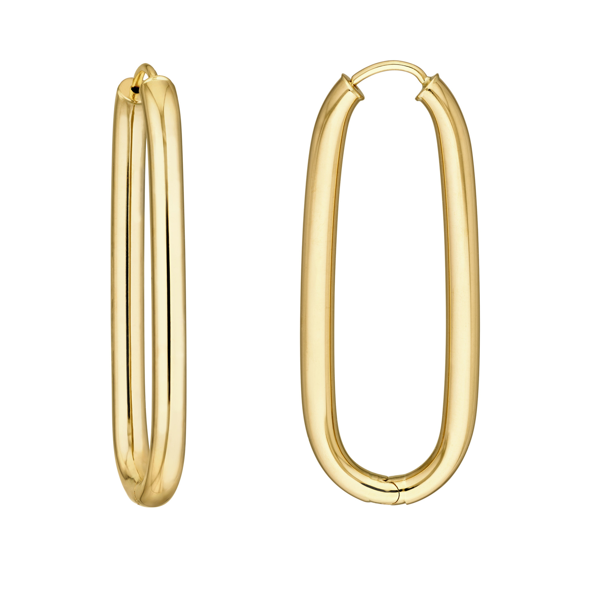 14K Yellow Gold Oval Hoop Earrings with Hinge Closure