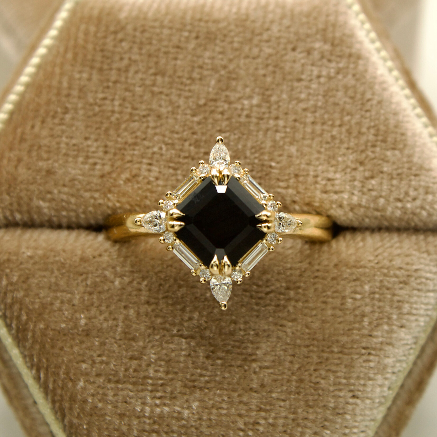 Mckay Diamonds Black Sapphire and Crown Diamond Halo Ring