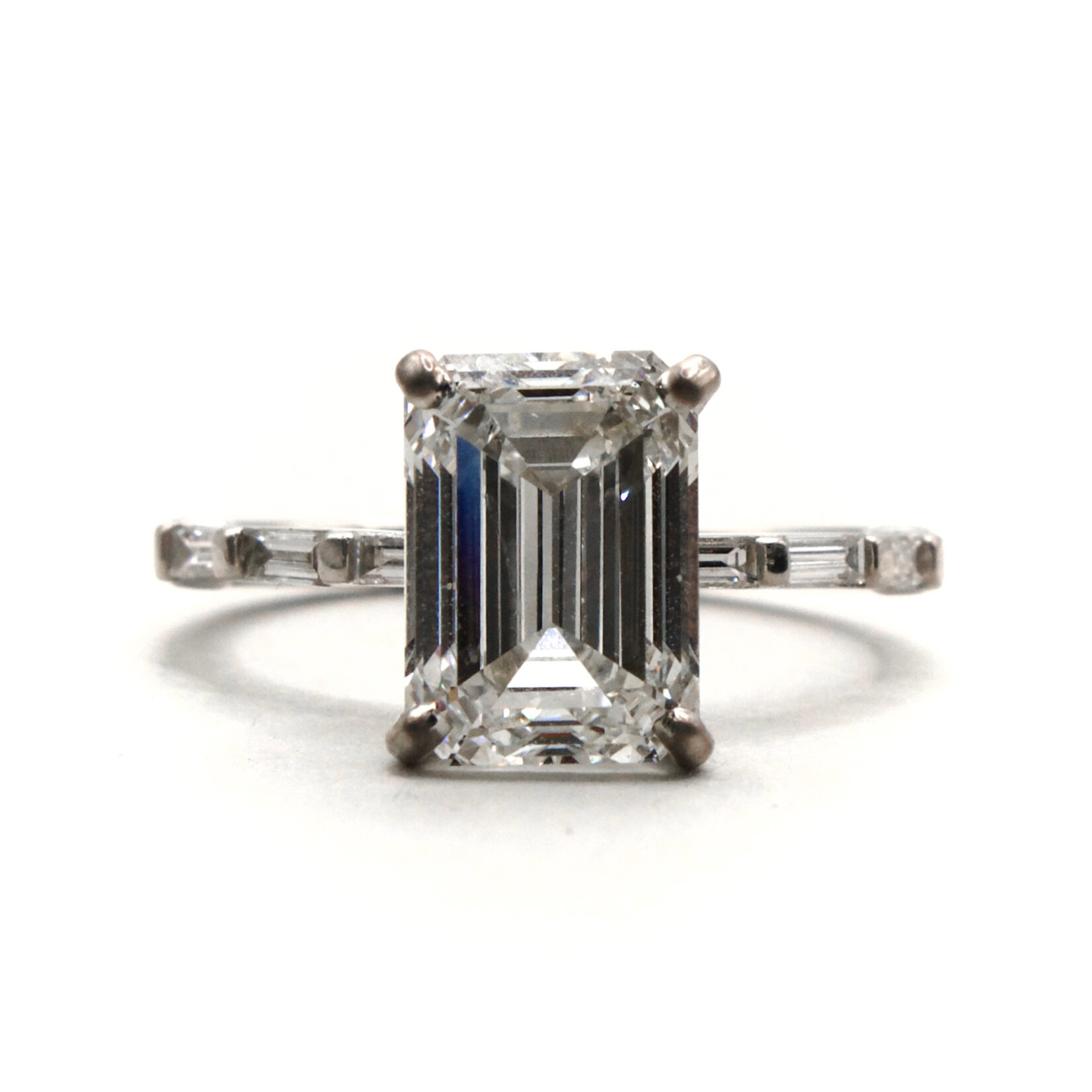 Mckay Diamonds Lab-Grown Emerald Cut Diamond Hidden Halo Ring with Baguette Band