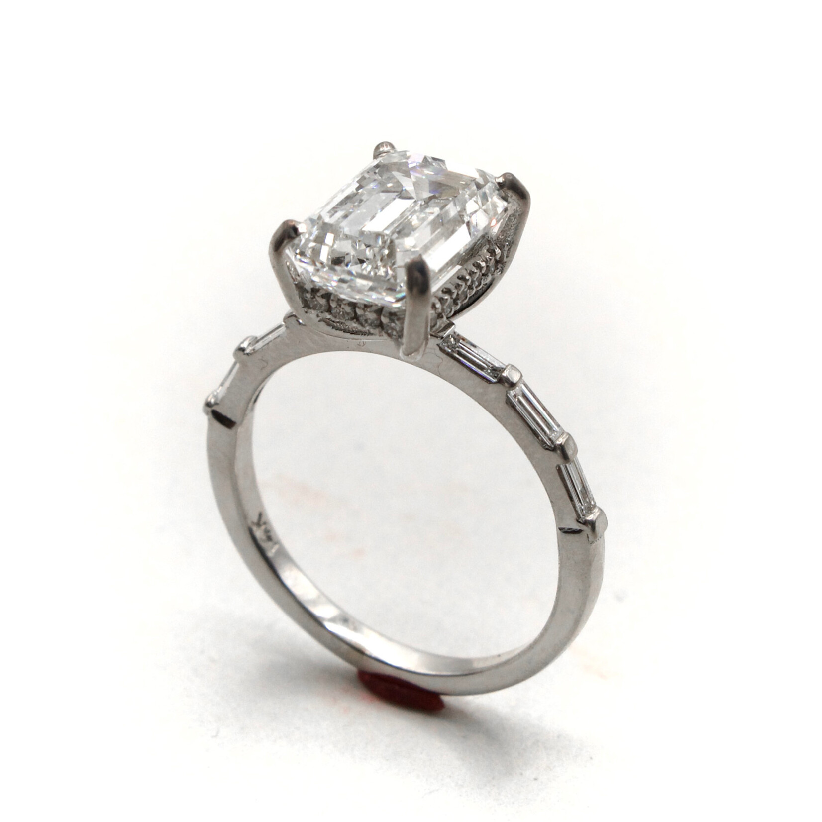 Mckay Diamonds Lab-Grown Emerald Cut Diamond Hidden Halo Ring with Baguette Band