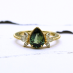 Mckay Diamonds Green-Blue Sapphire Ring with Marquise Diamond Accents and Beaded Detail