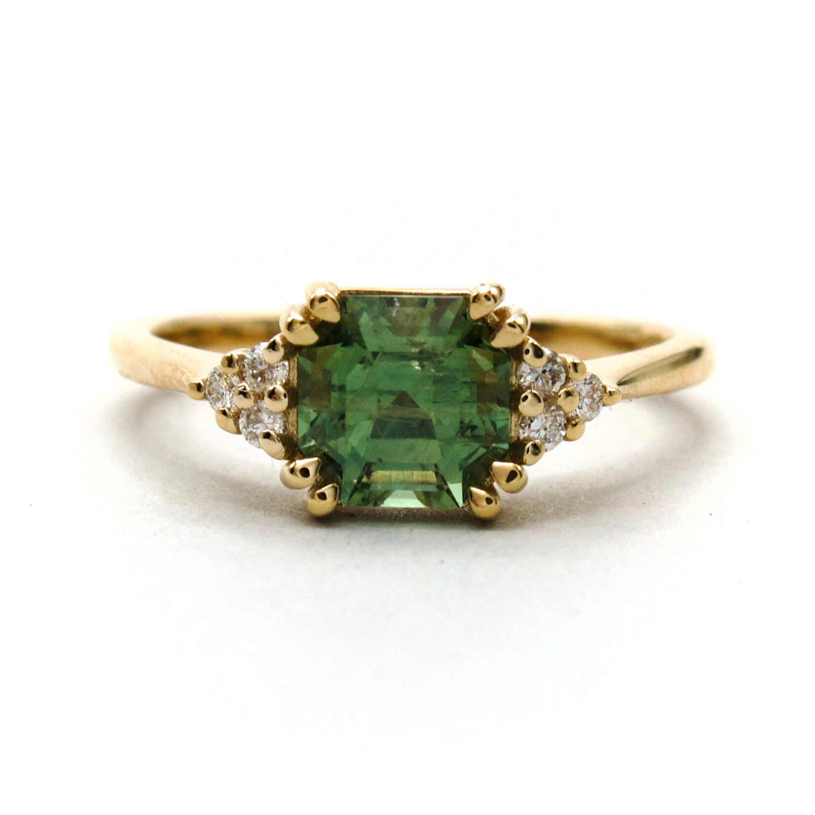 Mckay Diamonds Step-Cut Green Sapphire Ring with Diamond Accents