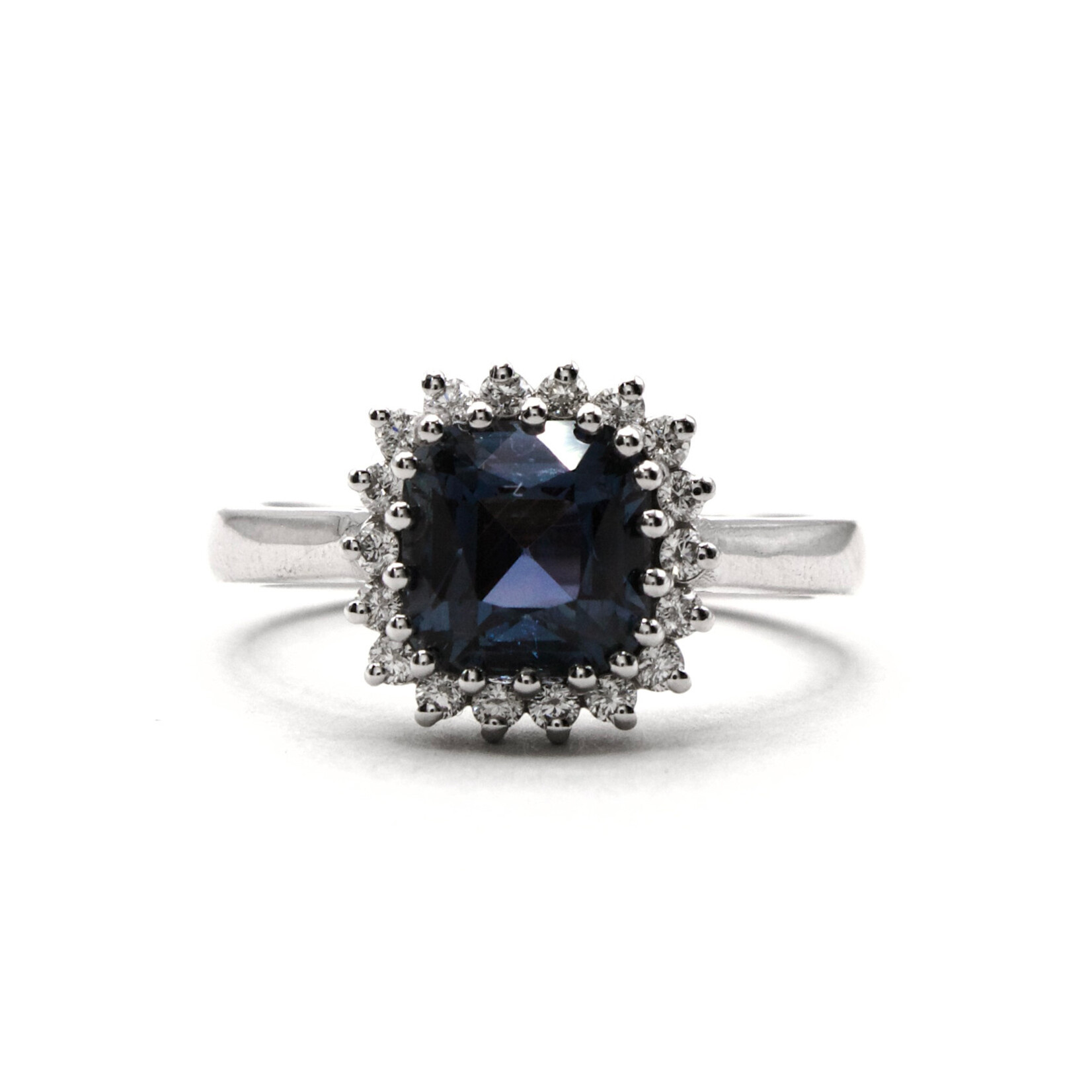 Mckay Diamonds Cushion-Cut Violet Sapphire and Diamond Halo Ring