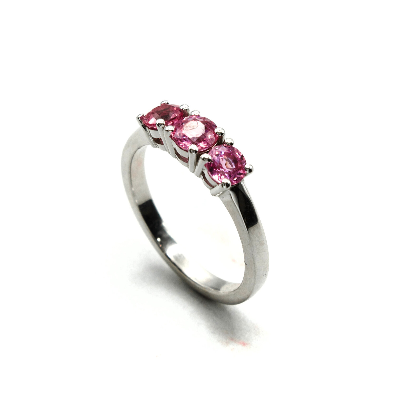 Mckay Diamonds Round Three-Stone Pink Sapphire Ring