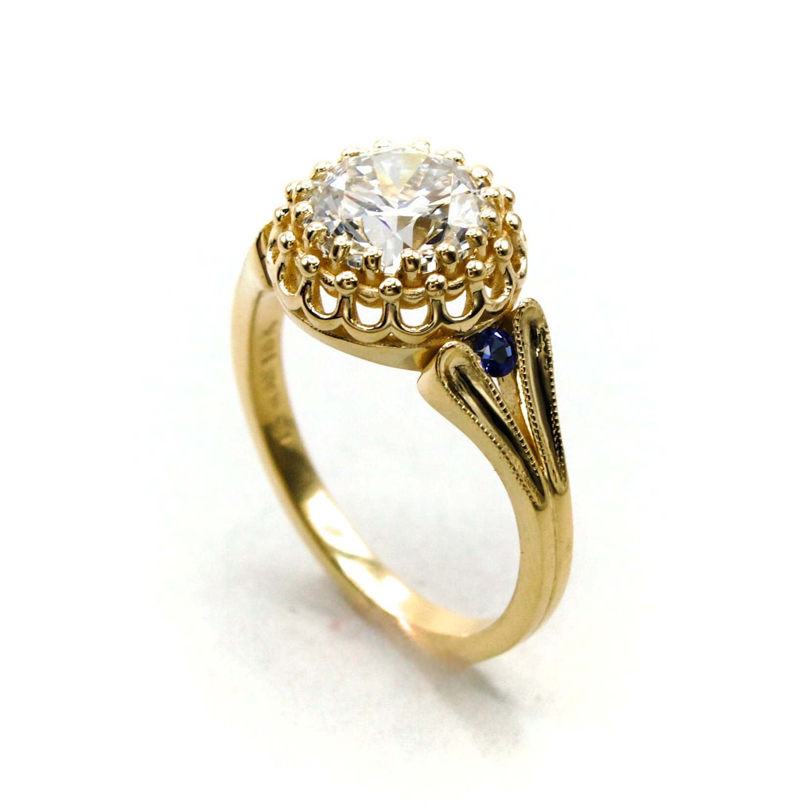 Mckay Diamonds Vintage Floral LG Diamond and Sapphire Ring