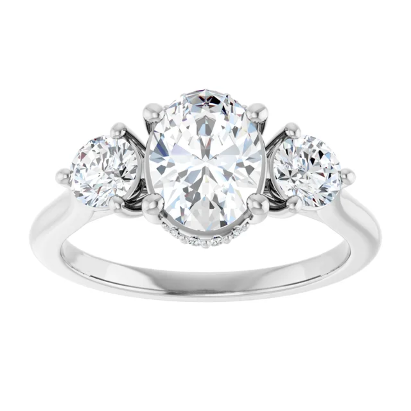 Ever & Ever Oval & Round Three Stone Ring with Hidden Halo