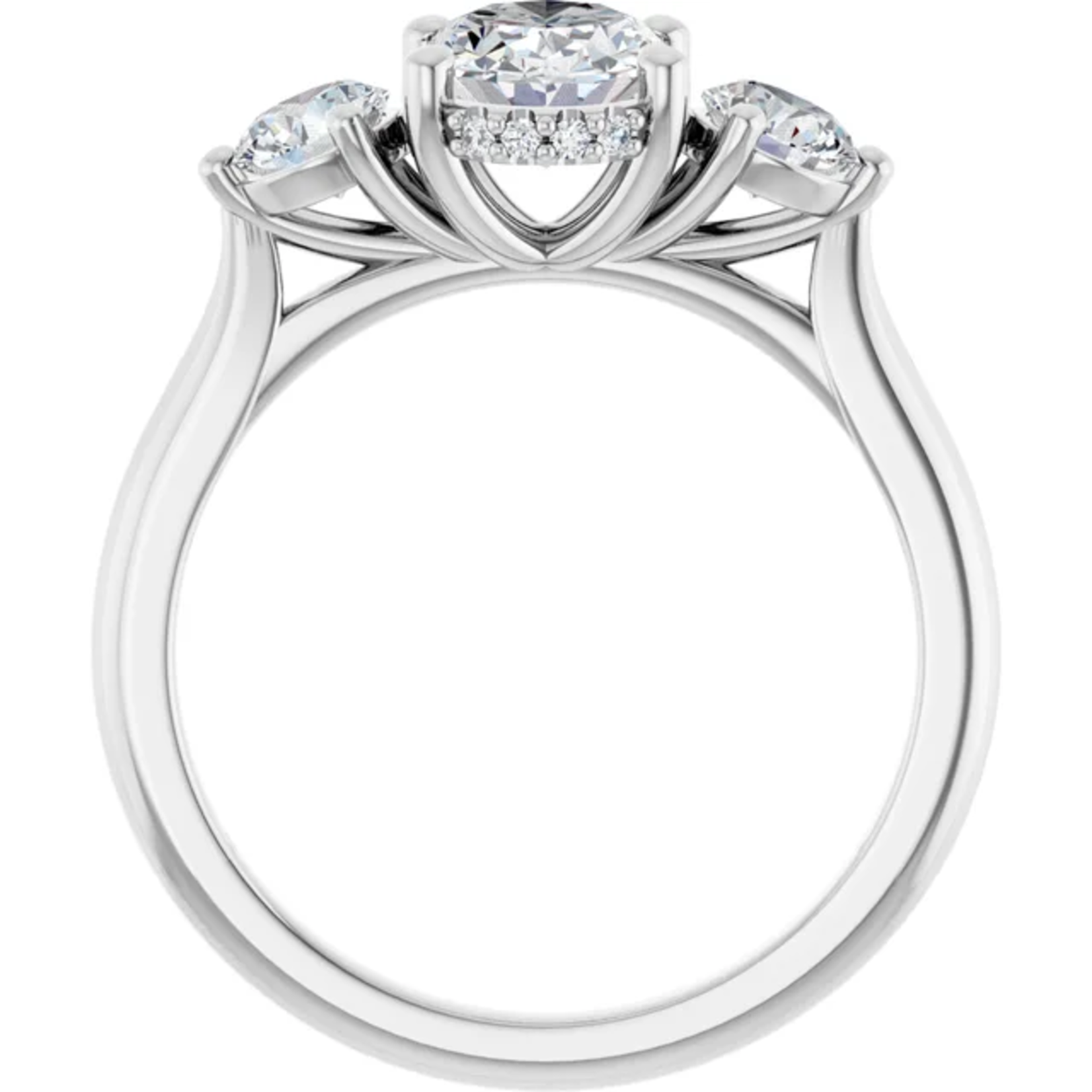 Ever & Ever Oval & Round Three Stone Ring with Hidden Halo