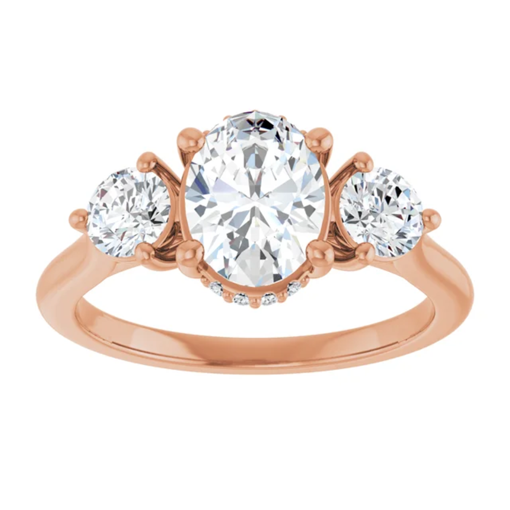 Ever & Ever Oval & Round Three Stone Ring with Hidden Halo