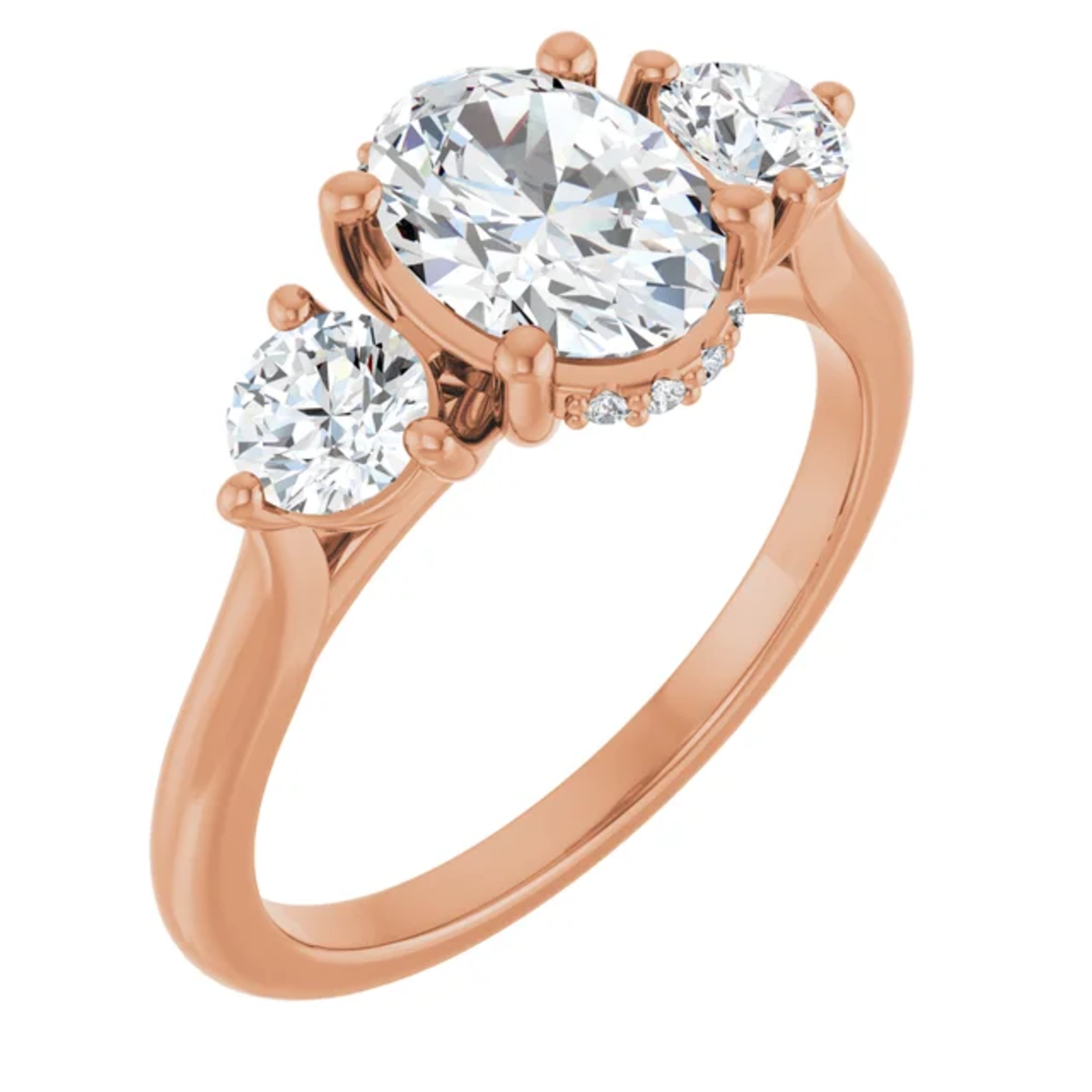 Ever & Ever Oval & Round Three Stone Ring with Hidden Halo