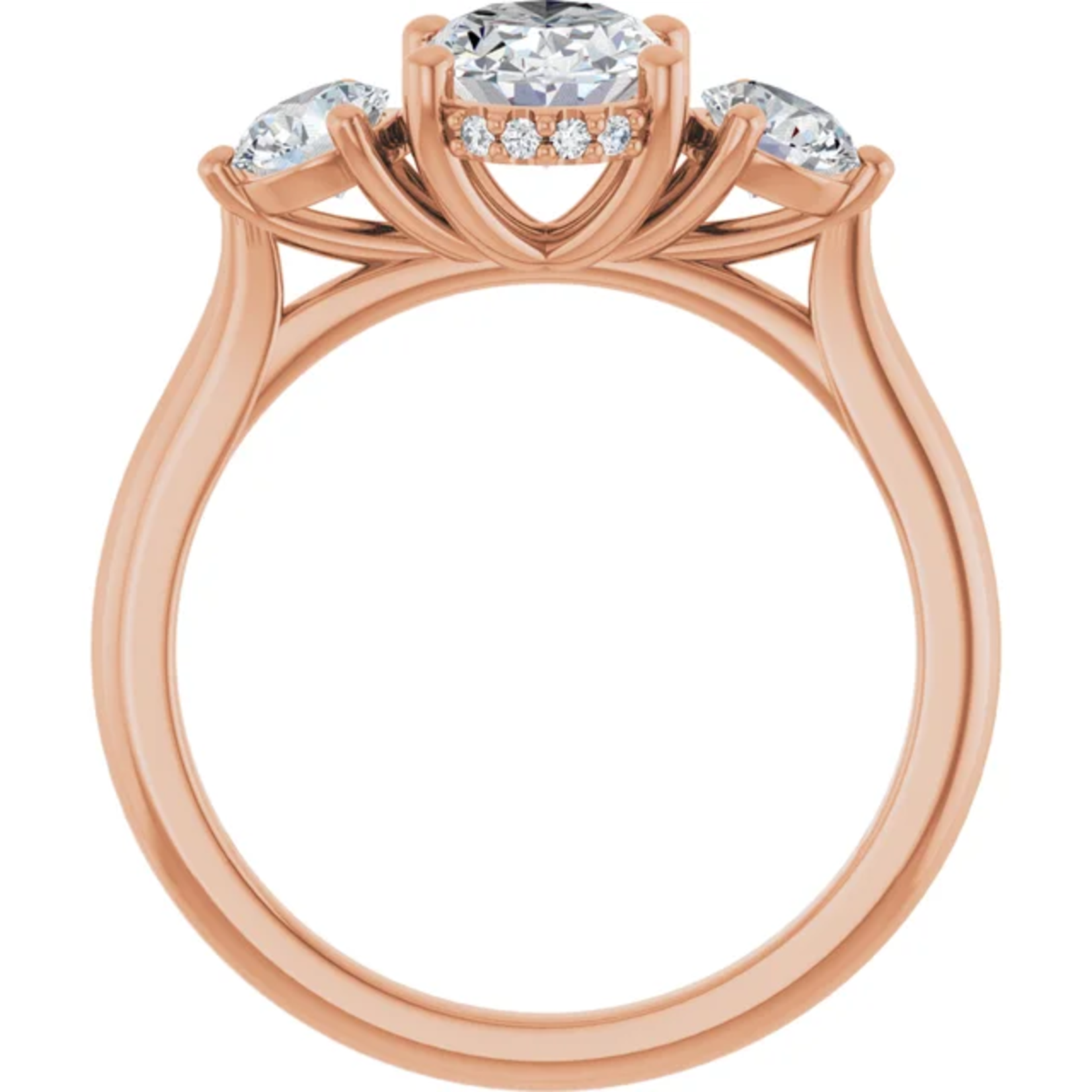 Ever & Ever Oval & Round Three Stone Ring with Hidden Halo