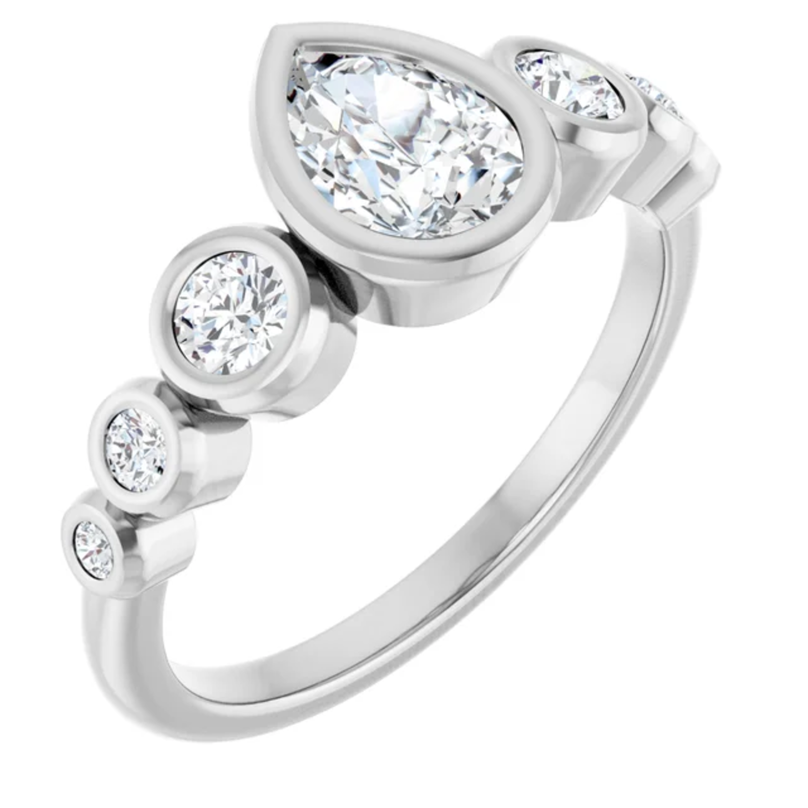 Ever & Ever Pear w/ Round Side Stone Ring