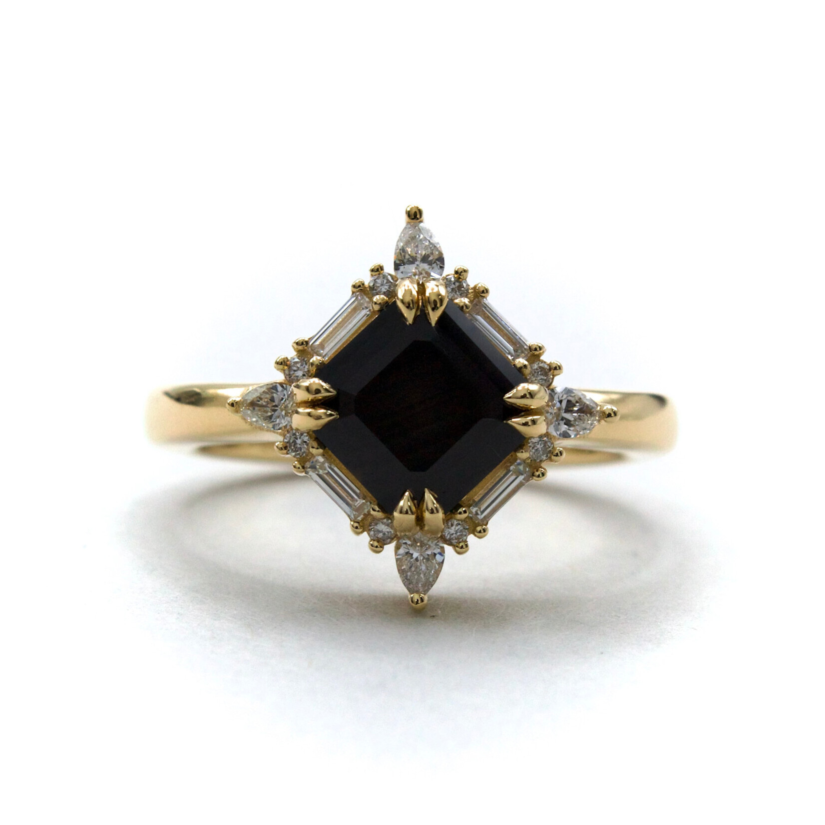 Mckay Diamonds Black Sapphire and Crown Diamond Halo Ring